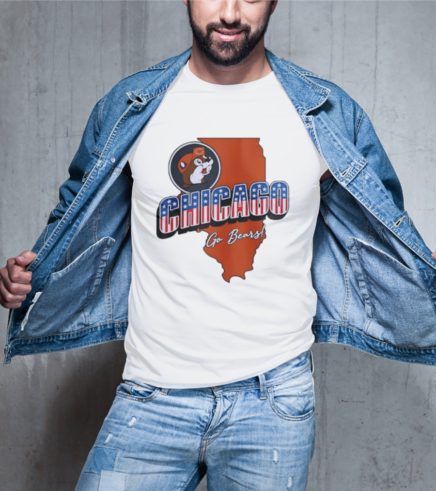 Chicago Bears Buc Ee's Go Bears Patriotic Illinois Map T-Shirt