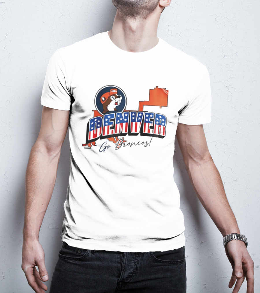 Denver Broncos Buc Ee's Go Broncos Patriotic Map T-Shirt