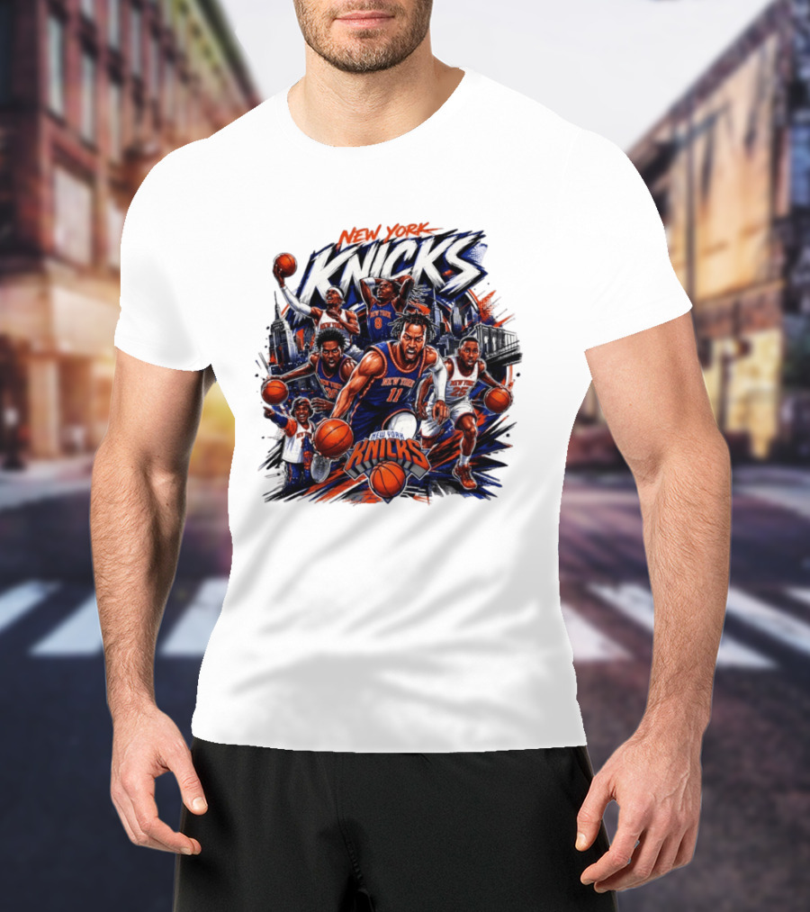New York Knicks Basketball Team 2026 Skyline Action T-Shirt