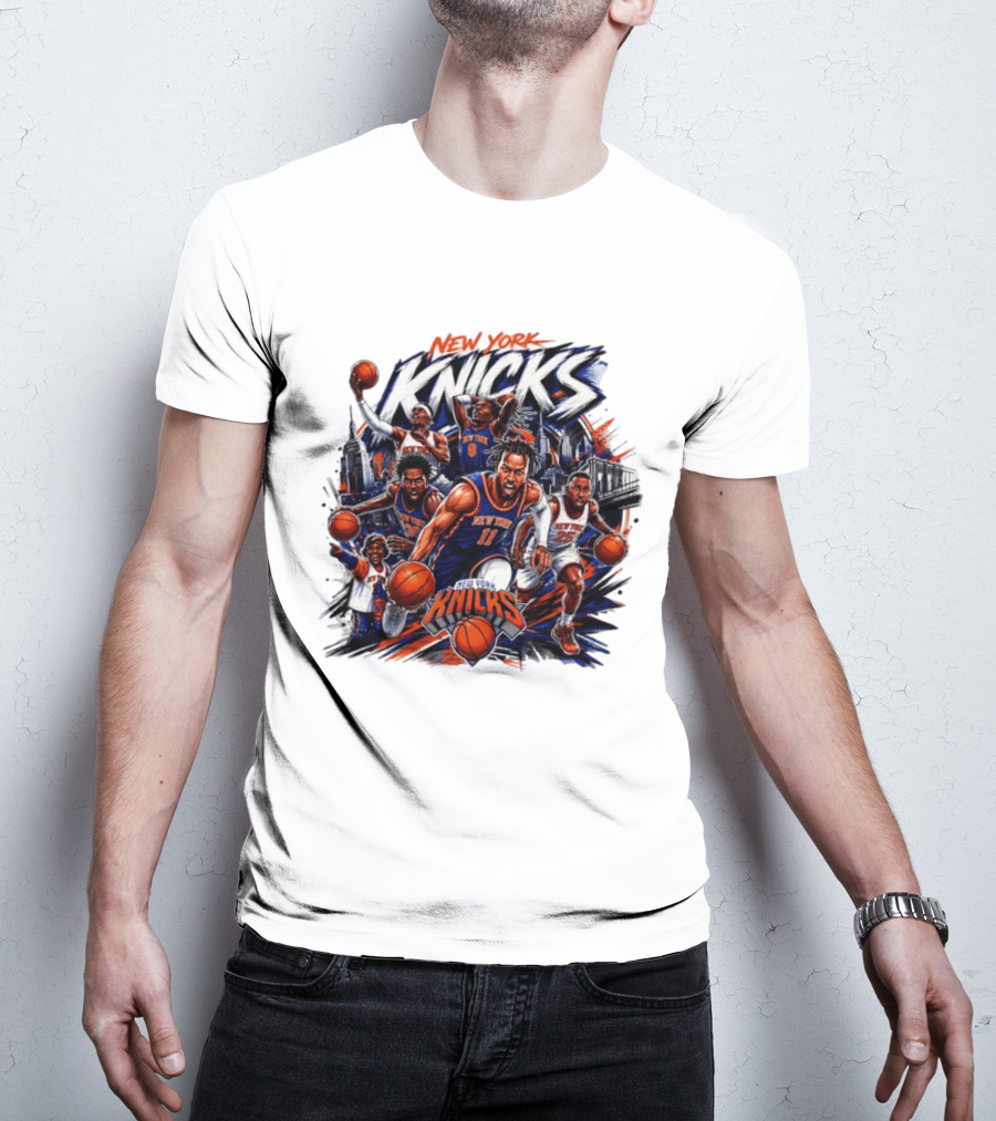 New York Knicks Basketball Team 2026 Skyline Action T-Shirt