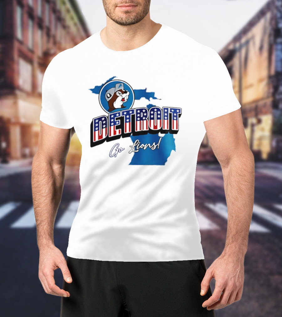 Detroit Lions Buc Ee's Go Lions Patriotic Michigan Map T-Shirt