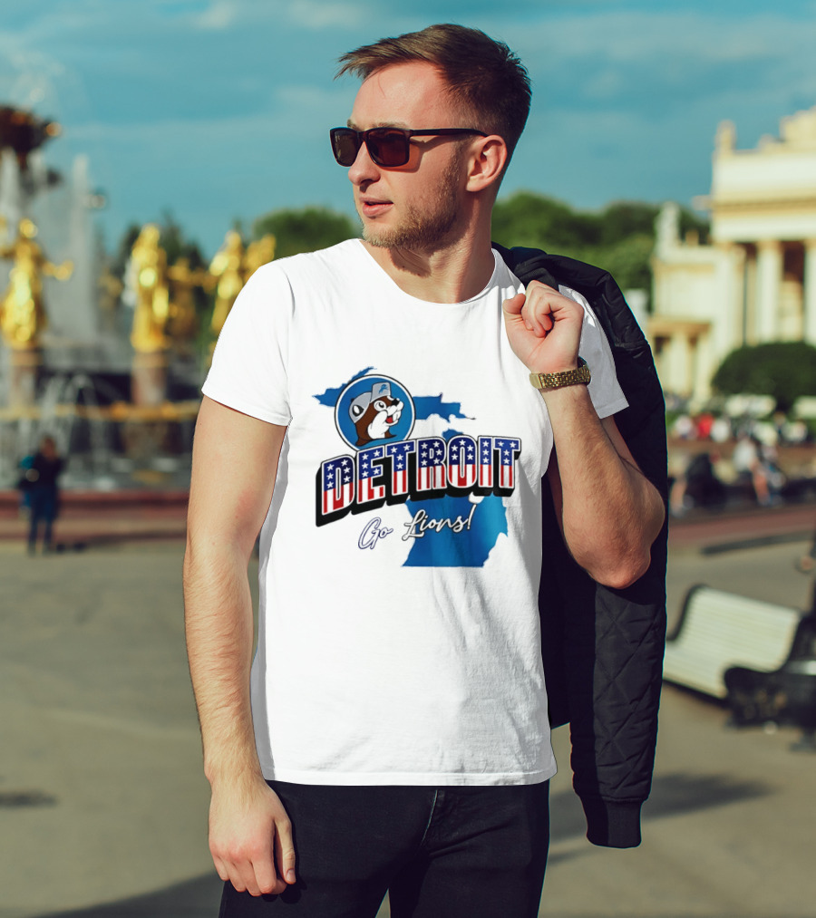 Detroit Lions Buc Ee's Go Lions Patriotic Michigan Map T-Shirt