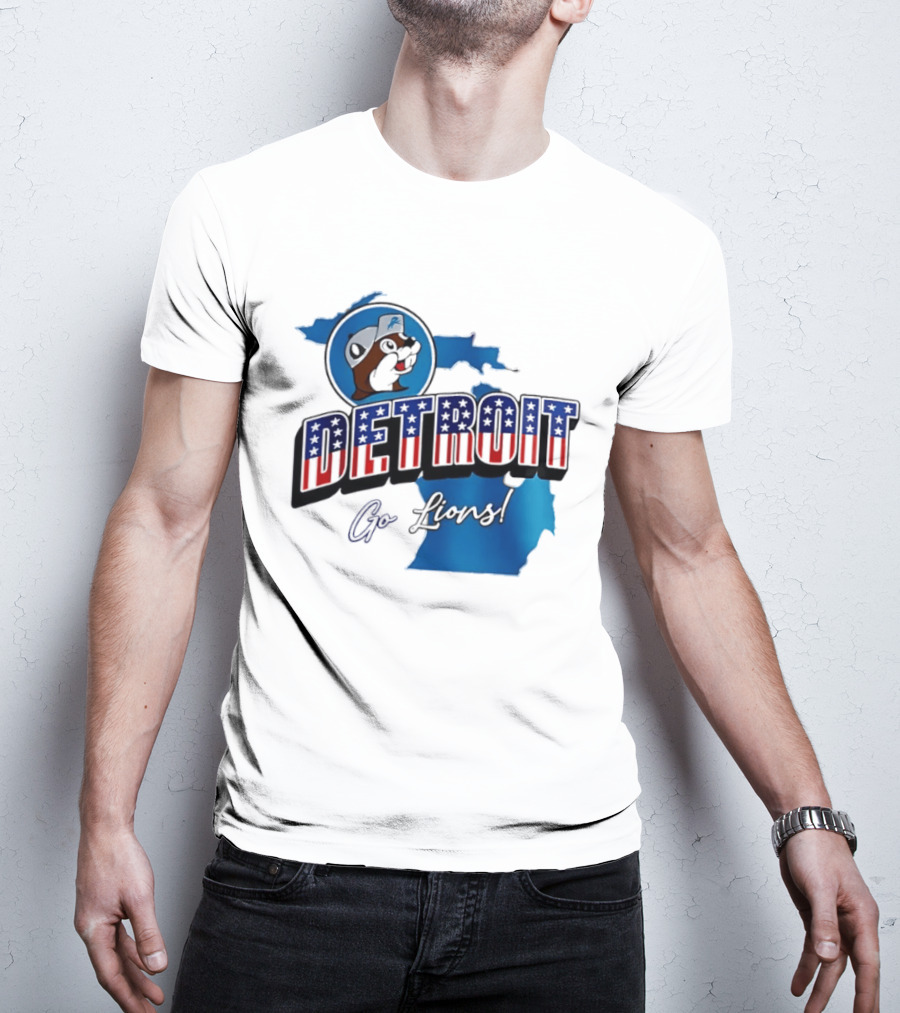 Detroit Lions Buc Ee's Go Lions Patriotic Michigan Map T-Shirt