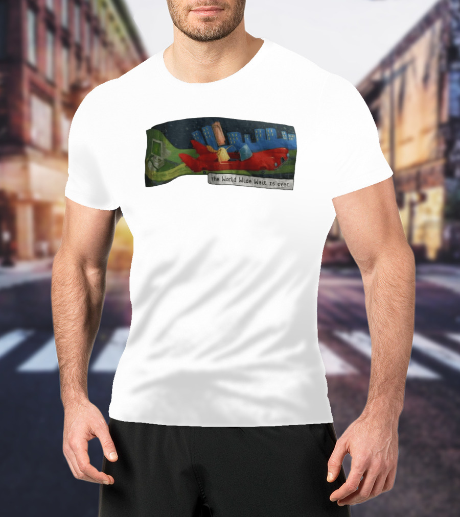 The World Wide Wait Is Over Red Car Cityscape Adventure T-Shirt