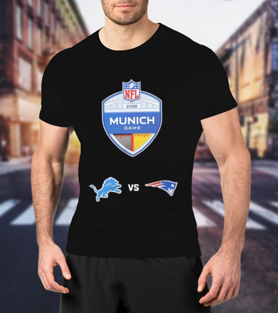 Detroit Lions Vs New England Patriots NFL 2026 Munich Game Matchup T-Shirt