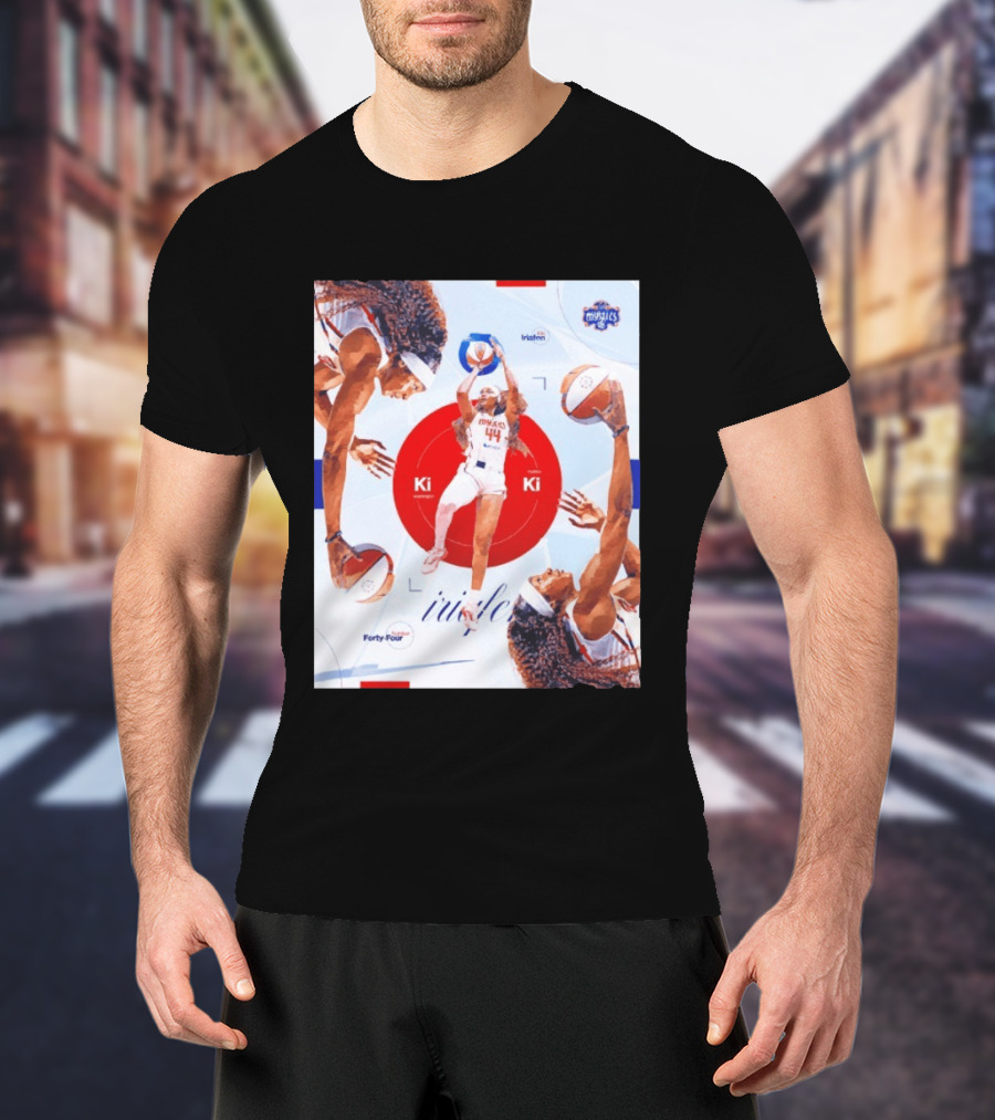 Washington Mystics Player Kiki Iriafen Number Forty Four Basketball Action Montage T-Shirt