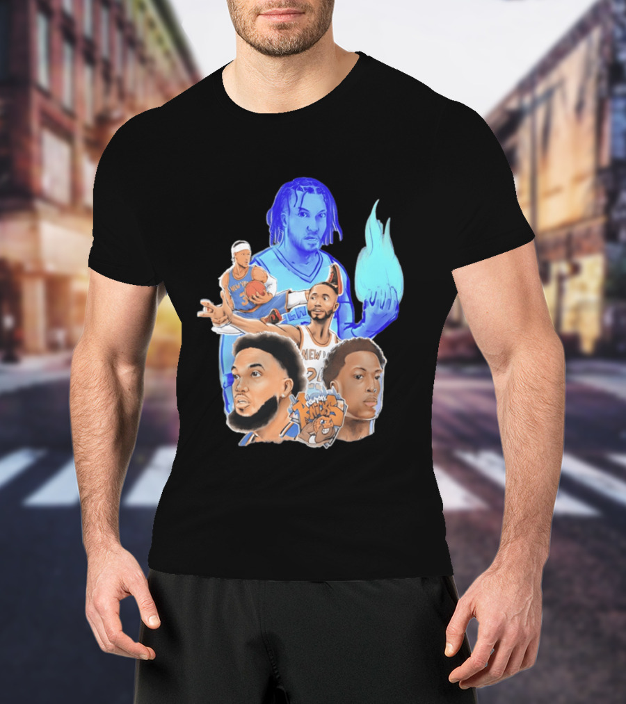 New York Knicks Basketball Stars Collage With Team Logo And Players T-Shirt