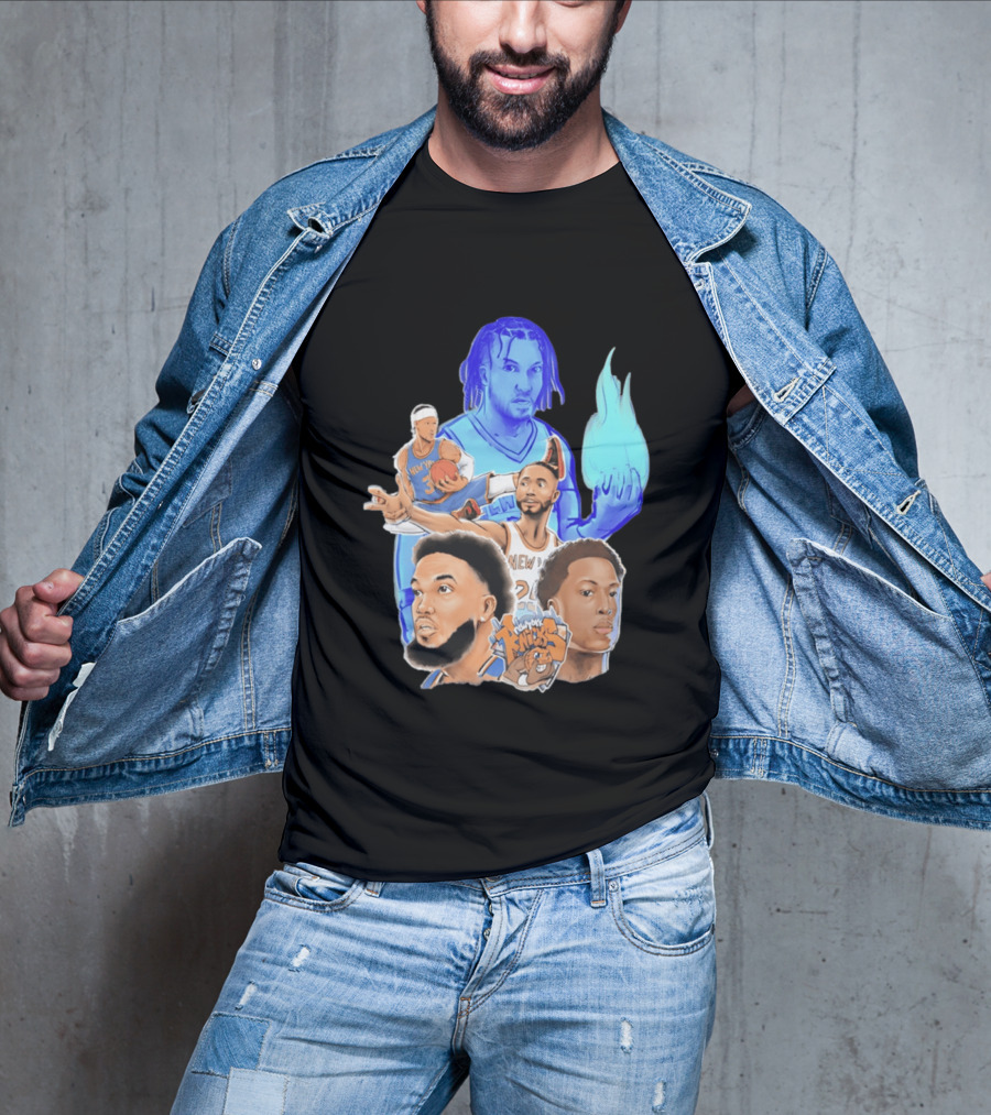 New York Knicks Basketball Stars Collage With Team Logo And Players T-Shirt