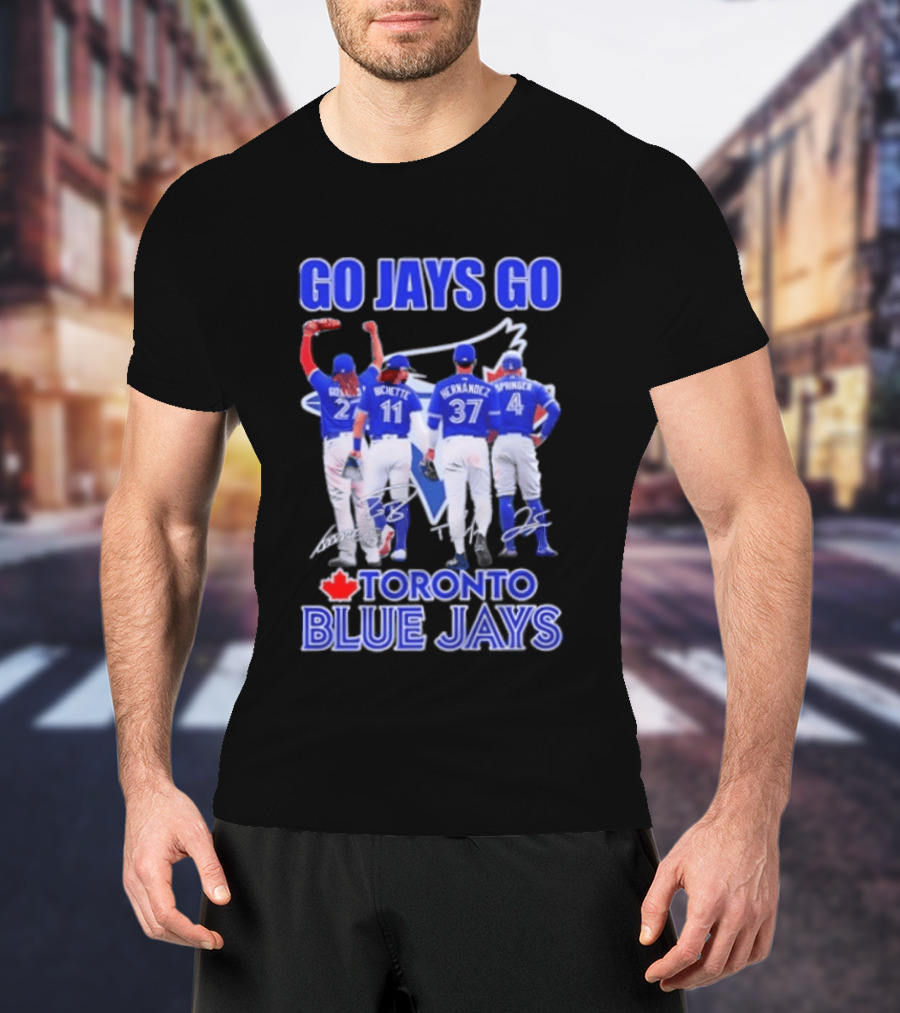 Go Jays Go Toronto Blue Jays Bichette Guerrero Hernandez Springer Autographed Baseball T-Shirt