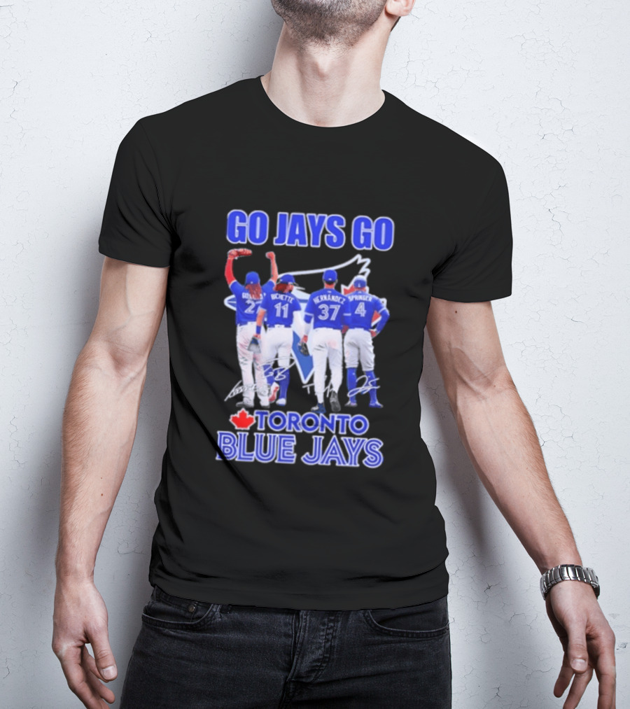 Go Jays Go Toronto Blue Jays Bichette Guerrero Hernandez Springer Autographed Baseball T-Shirt
