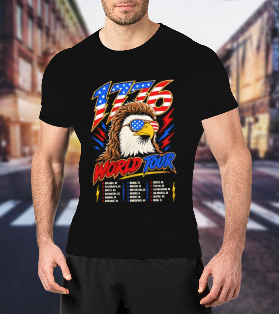 1776 World Tour Bald Eagle Mullet USA Flag Sunglasses T-Shirt