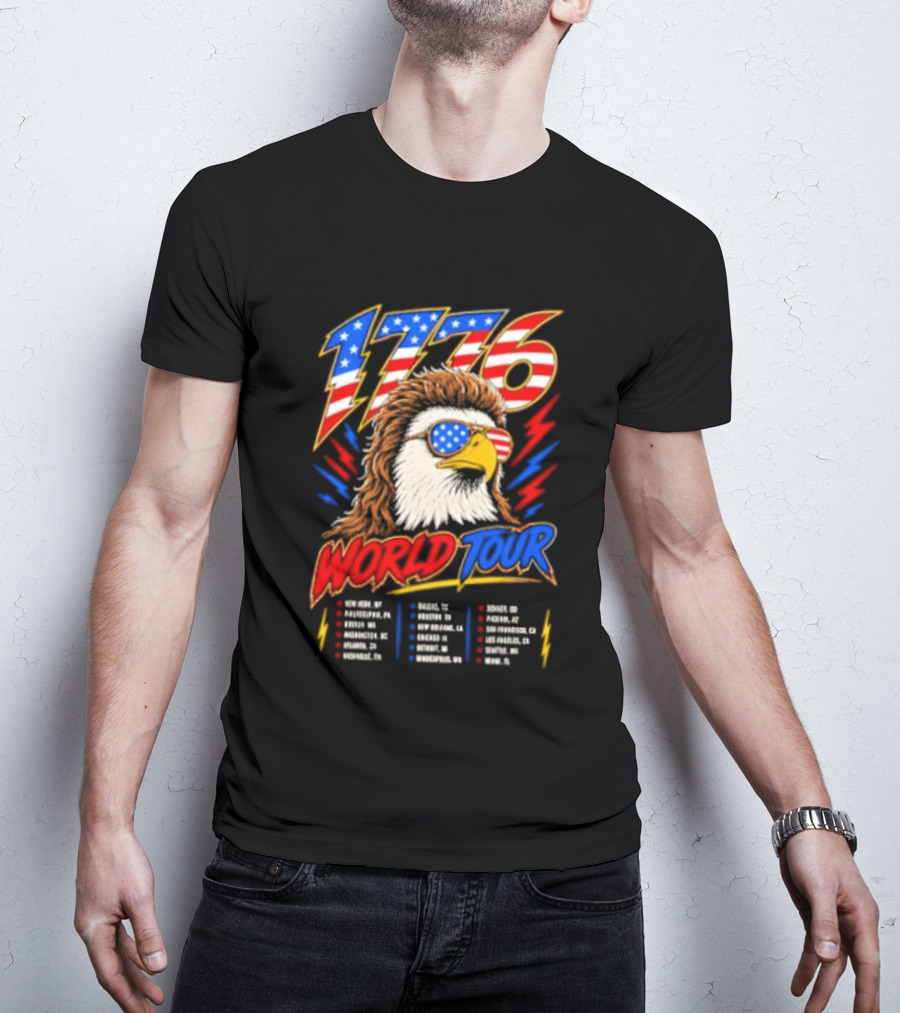 1776 World Tour Bald Eagle Mullet USA Flag Sunglasses T-Shirt