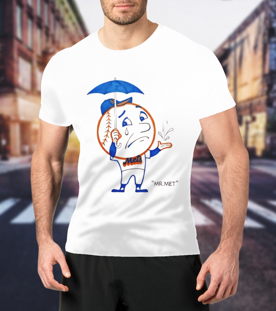 Mr Met New York Mets Rainy Day Mascot Umbrella Splash T-Shirt