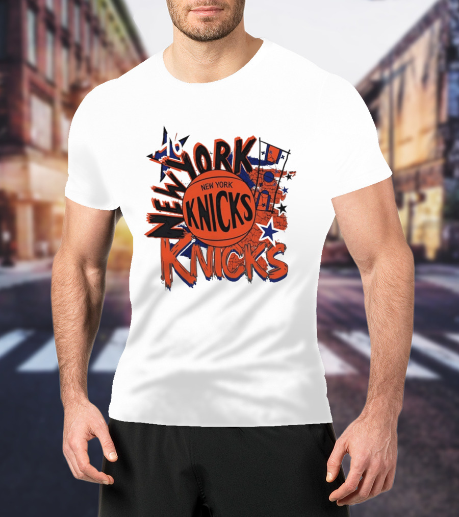 New York Knicks Vintage Basketball 46 Stars And Skyline T-Shirt