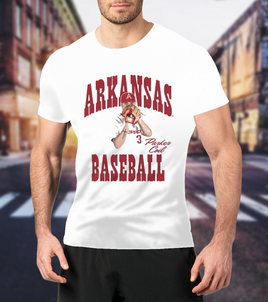 Arkansas Baseball Parker Coil Pitcher Glove Razorbacks Player 3 T-Shirt