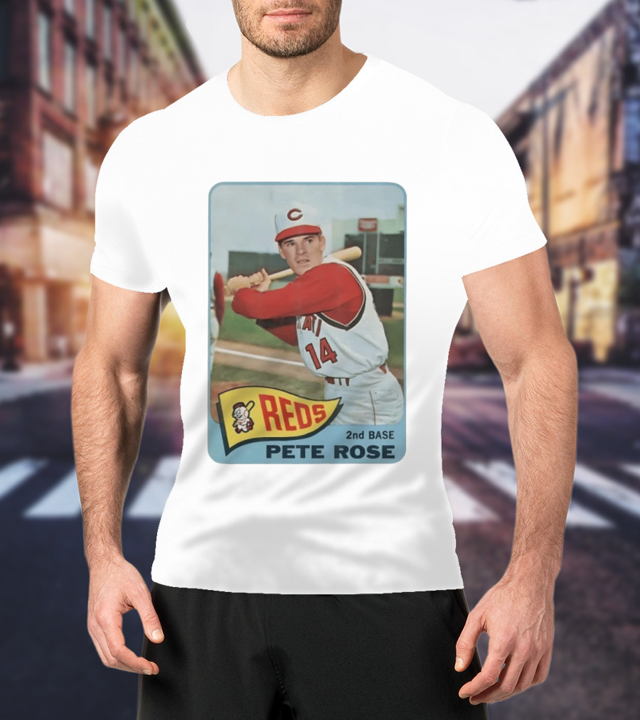 Cincinnati Reds Pete Rose 2nd Base Player Card Vintage Baseball T-Shirt