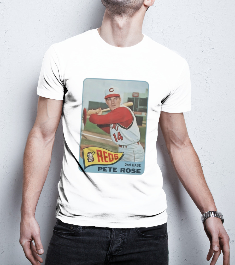 Cincinnati Reds Pete Rose 2nd Base Player Card Vintage Baseball T-Shirt