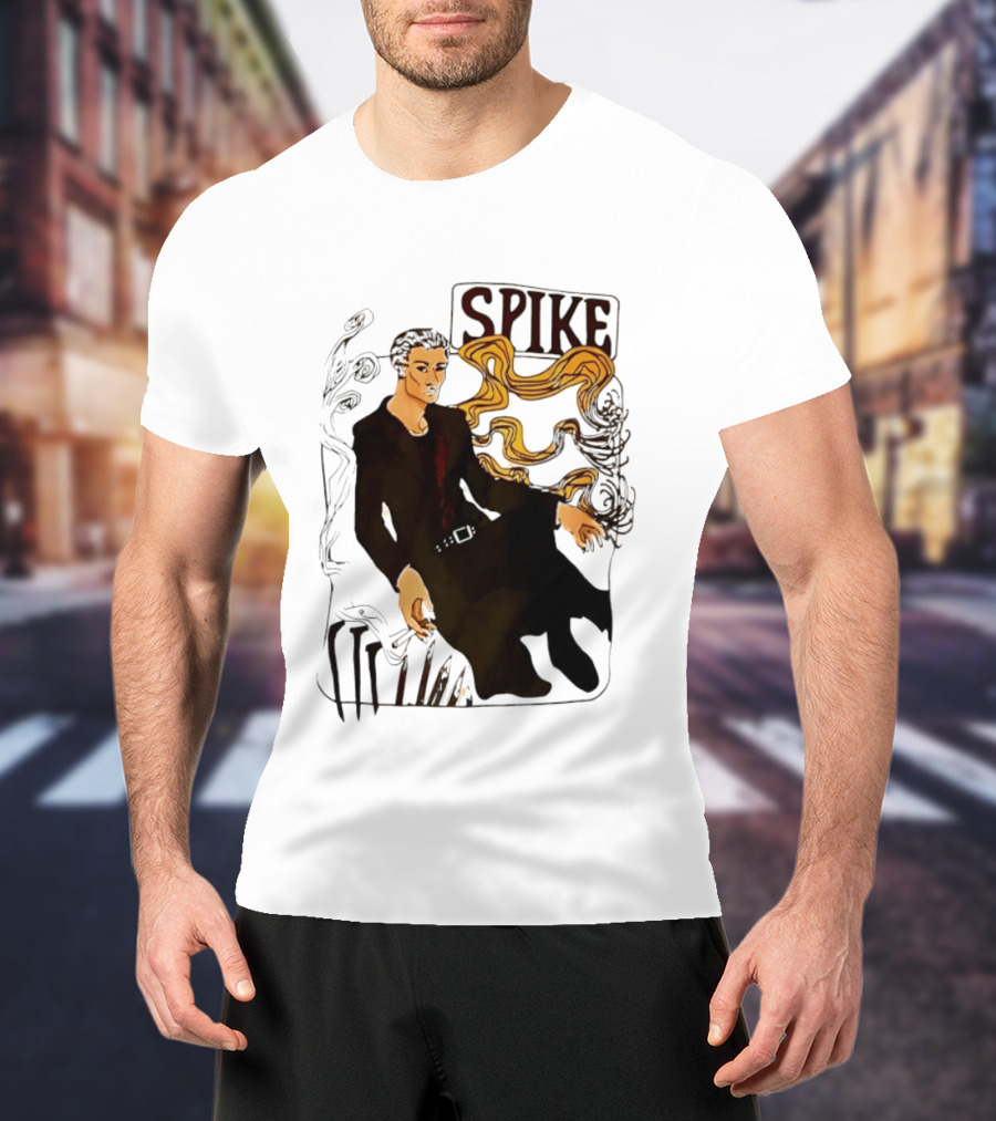 Spike Buffy The Vampire Slayer Illustrated Design With Abstract Vines And Accents T-Shirt