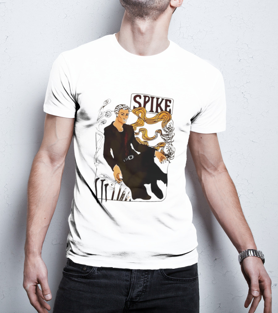 Spike Buffy The Vampire Slayer Illustrated Design With Abstract Vines And Accents T-Shirt