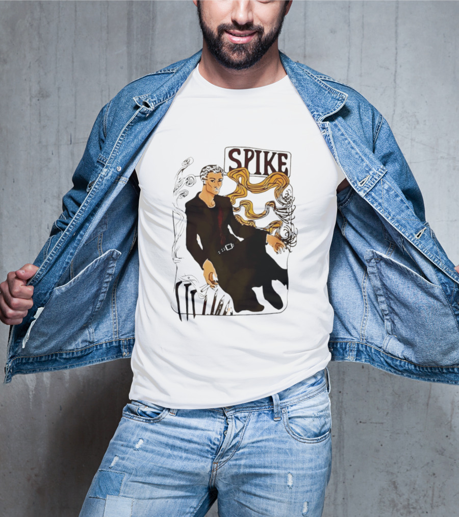 Spike Buffy The Vampire Slayer Illustrated Design With Abstract Vines And Accents T-Shirt