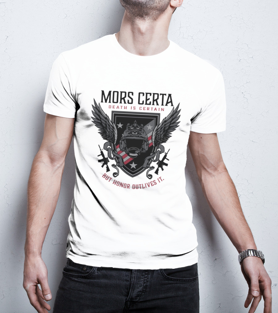 Mors Certa Death Is Certain But Honor Outlives It Winged Helmet Warrior's Legacy T-Shirt