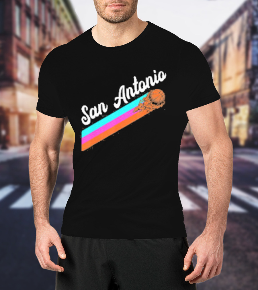 San Antonio Retro Basketball Multicolor Stripes T-Shirt