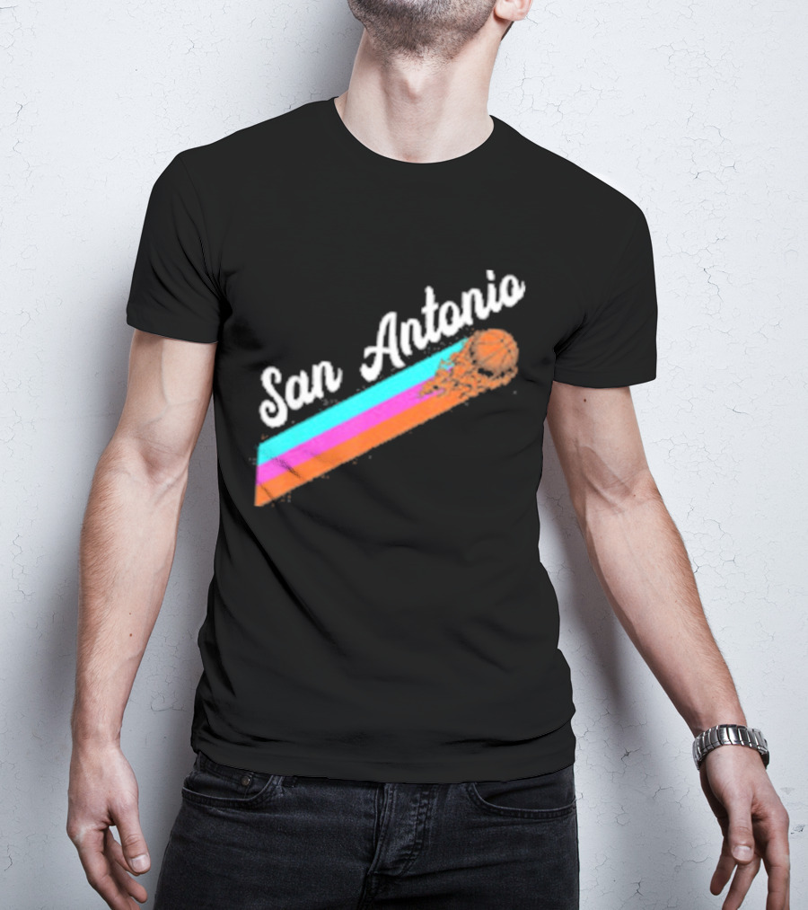 San Antonio Retro Basketball Multicolor Stripes T-Shirt
