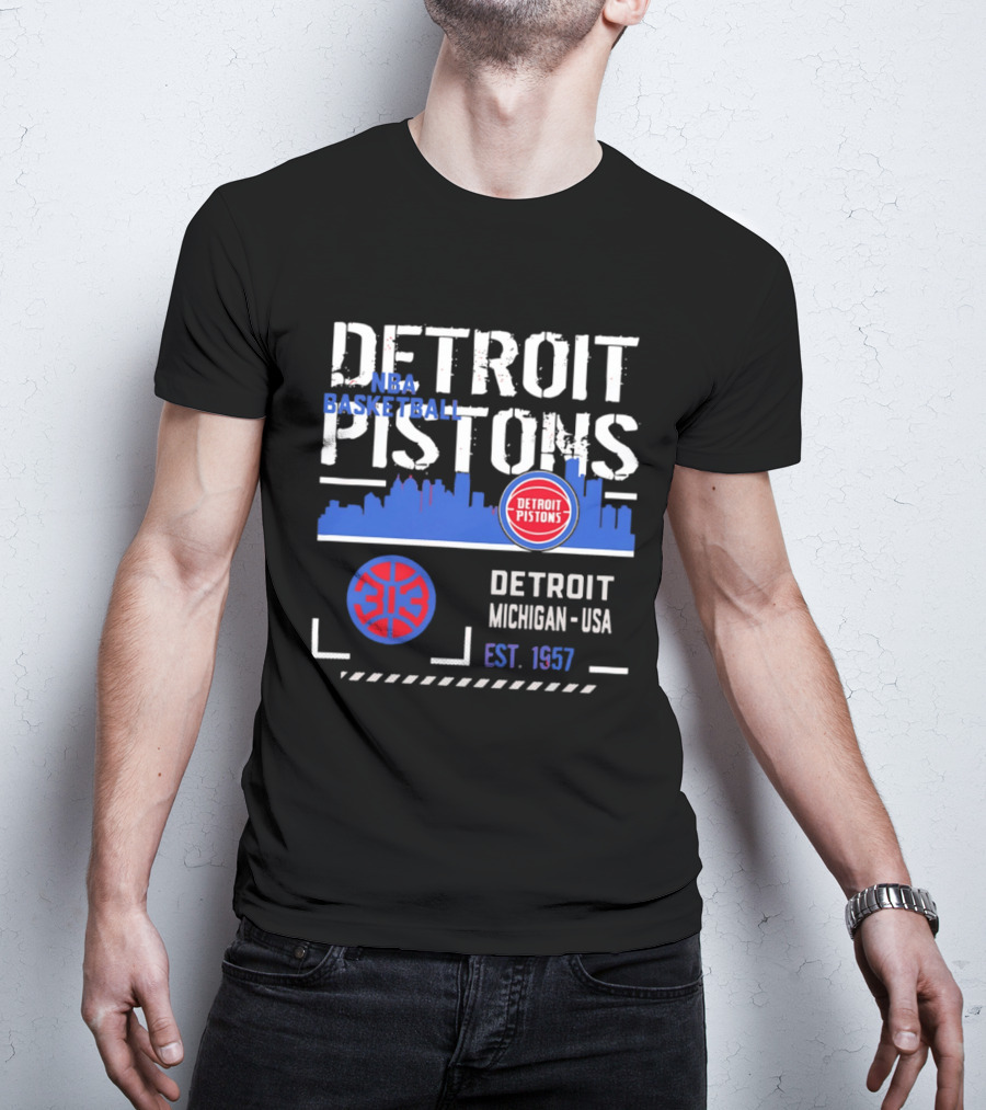 Detroit Pistons NBA Basketball Michigan USA Skyline Est. 1957 T-Shirt