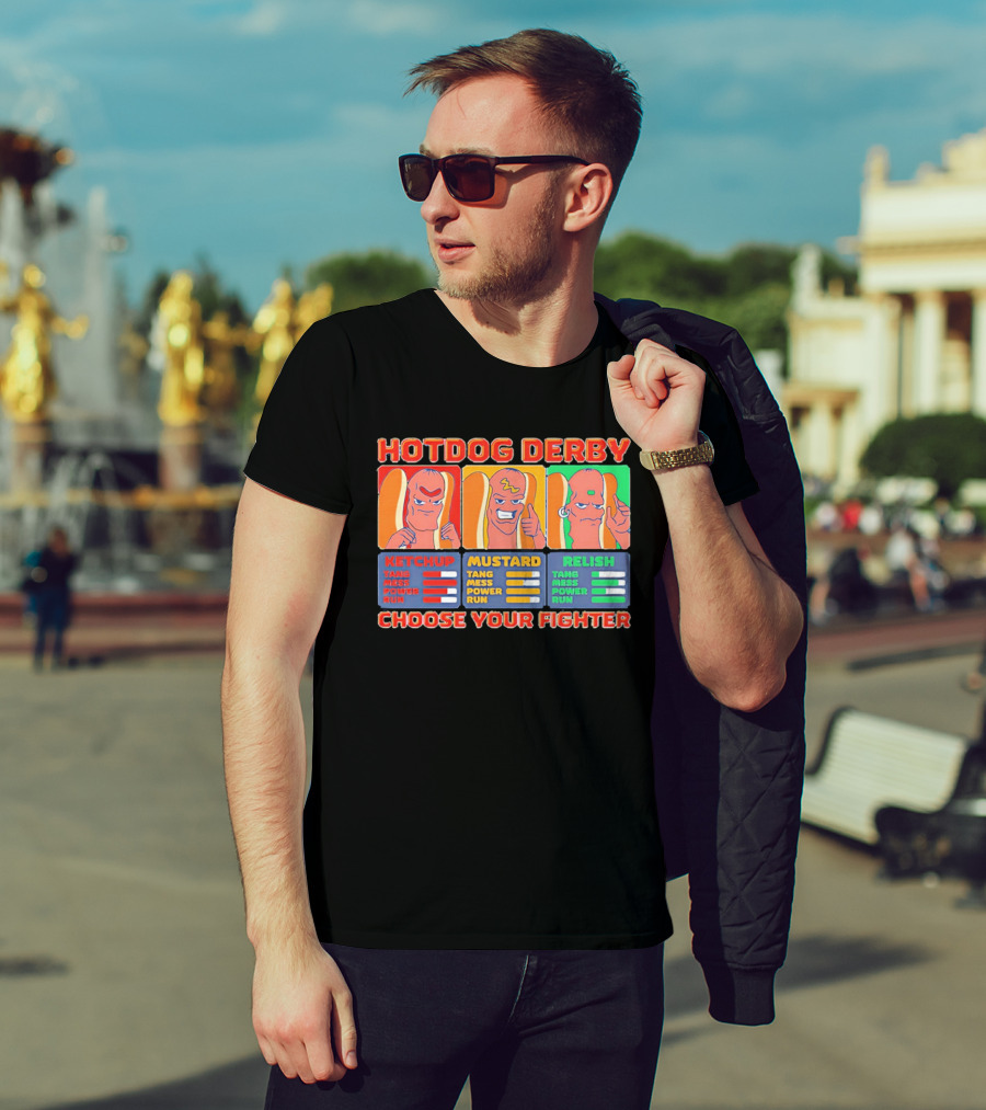 Hot Dog Derby Ketchup Mustard Relish Choose Your Fighter T-Shirt