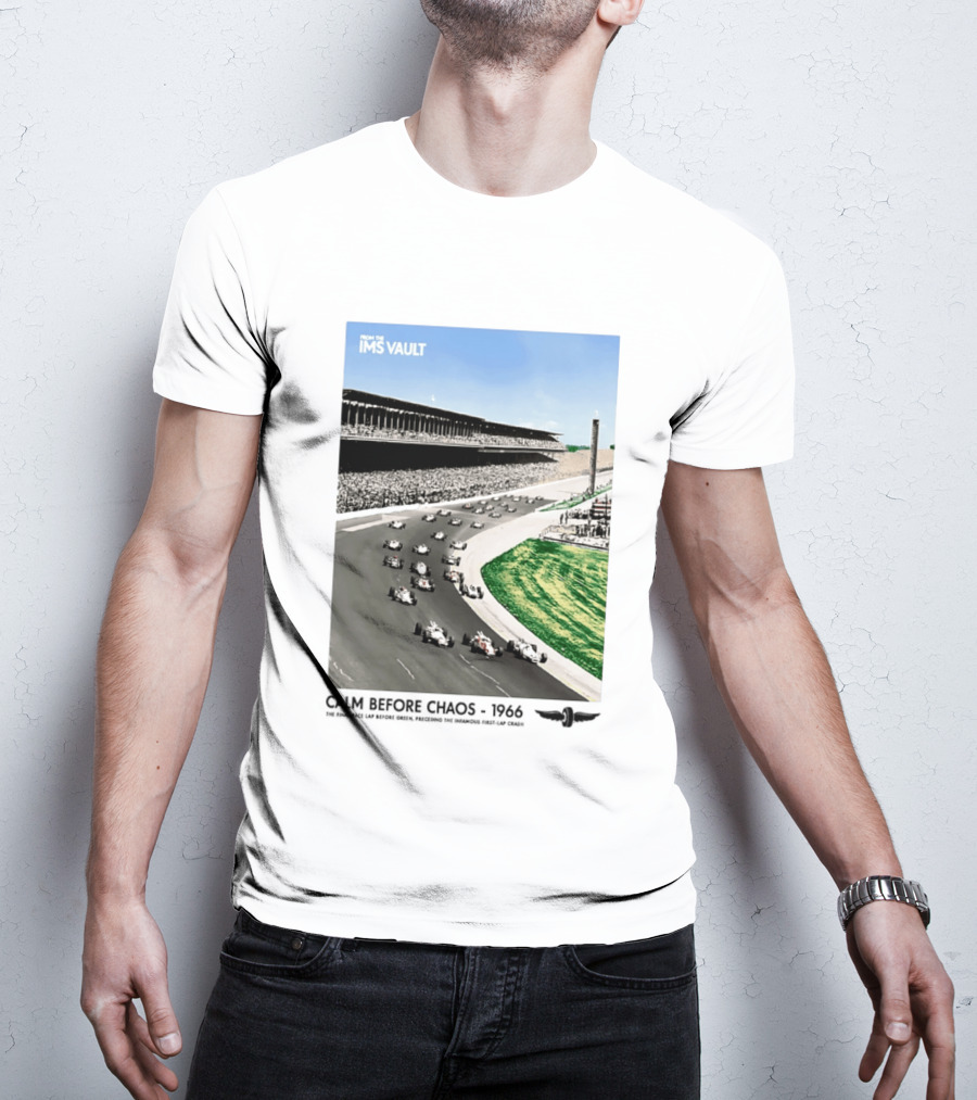 From The IMS Vault Calm Before Chaos 1966 Indianapolis Motor Speedway Racing Scene T-Shirt