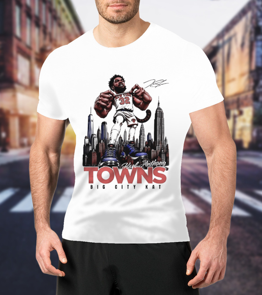 Karl Anthony Towns 32 Big City Kat NYC Skyline T-Shirt