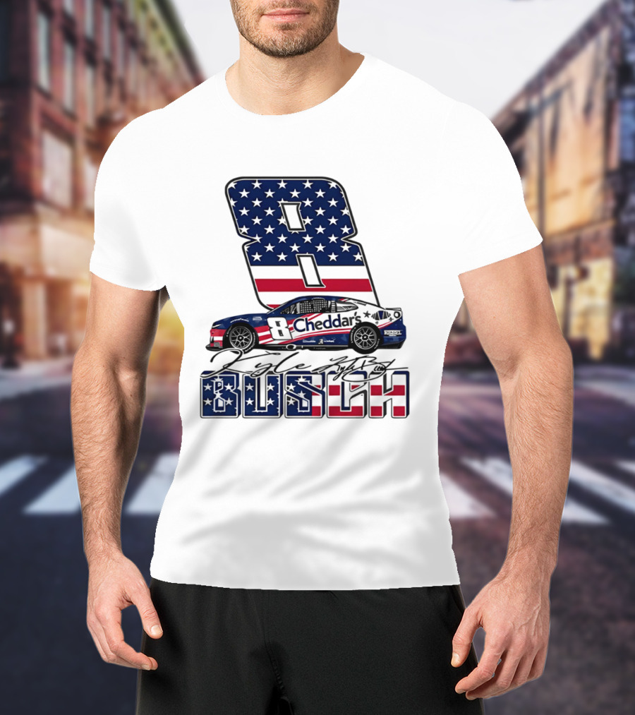 Kyle Busch Racing 8 American Flag Cheddar's Car Stars Stripes T-Shirt