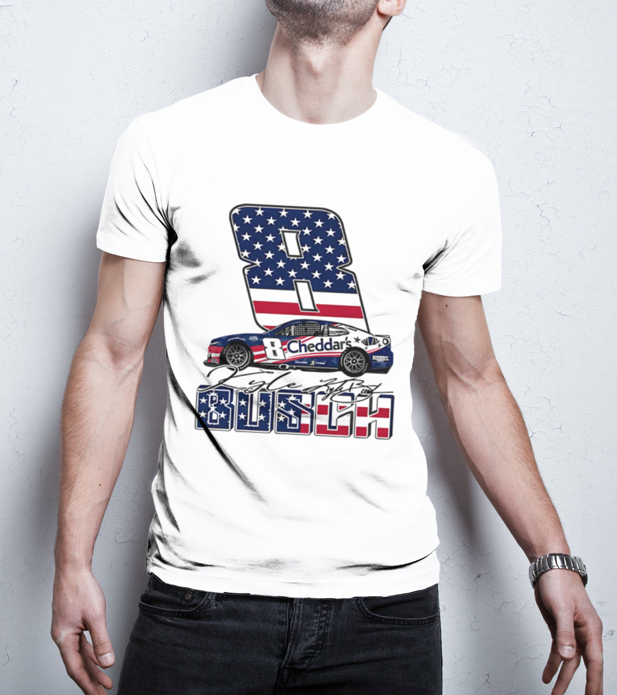 Kyle Busch Racing 8 American Flag Cheddar's Car Stars Stripes T-Shirt