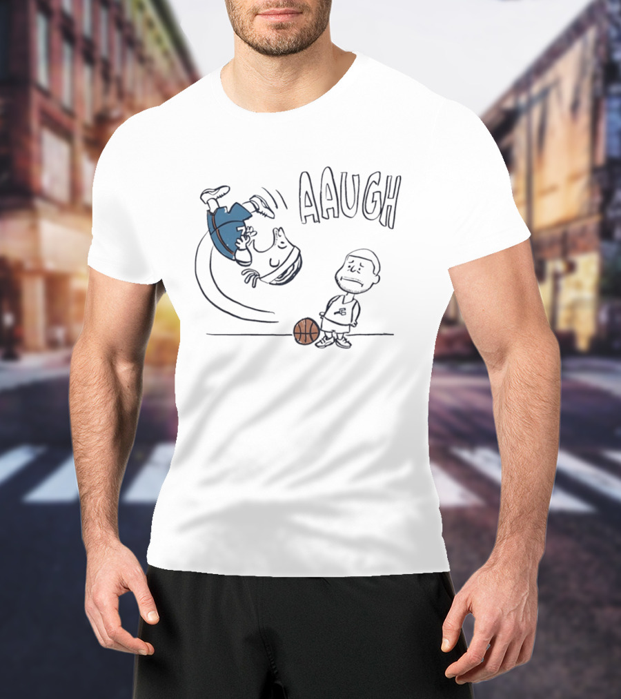 Los Angeles Lakers LeBron James And Peanuts Cartoon Basketball Scene Aaugh T-Shirt