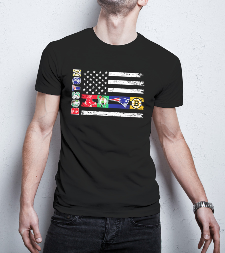 Boston Red Sox Celtics Patriots Bruins Flag Sports T-Shirt