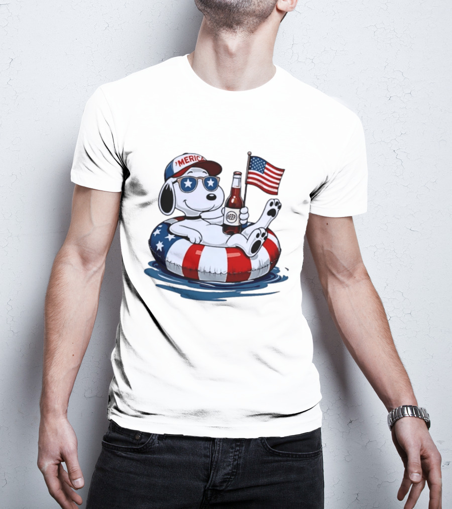Snoopy Patriotic American Flag Beer Floaty Relaxing T-Shirt