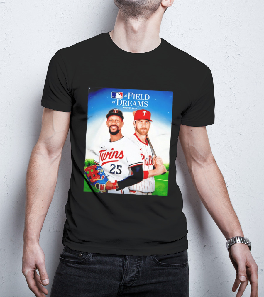 Twins Buxton Vs Phillies Harper MLB At Field Of Dreams August 2026 T-Shirt