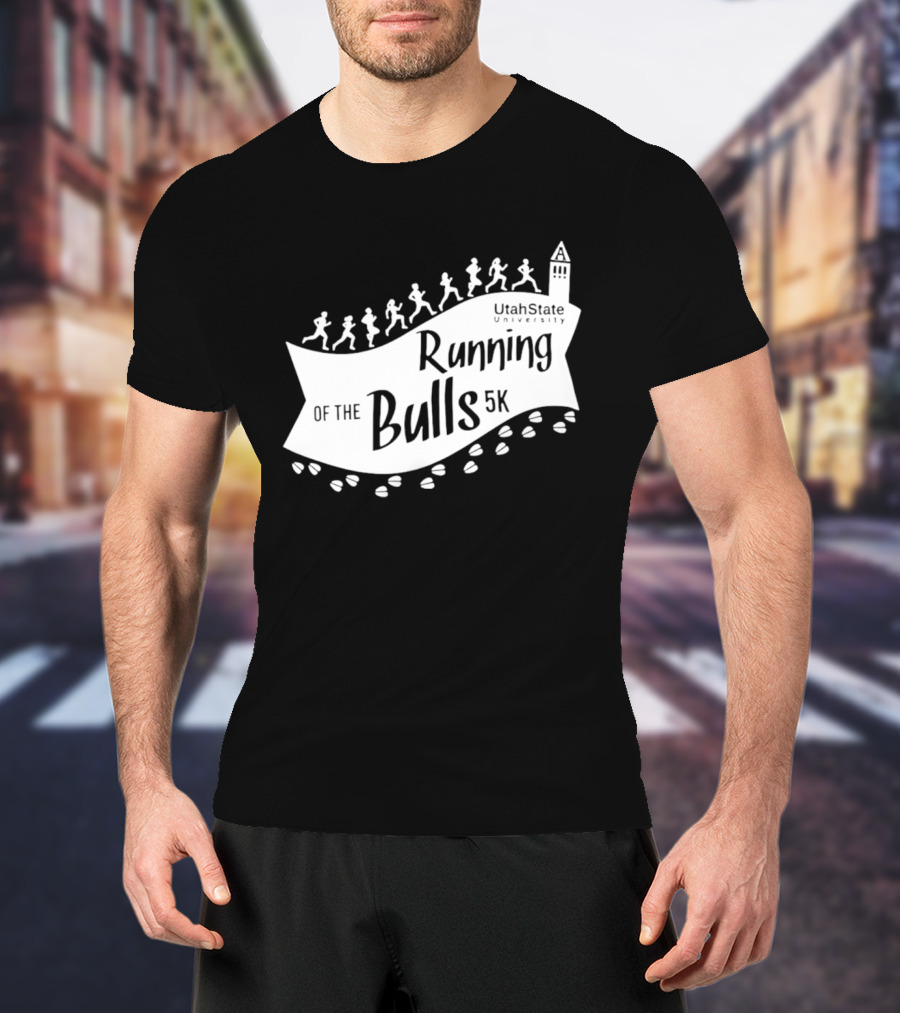 Utah State Running Of The Bulls 5K Event With Runners And Tower T-Shirt