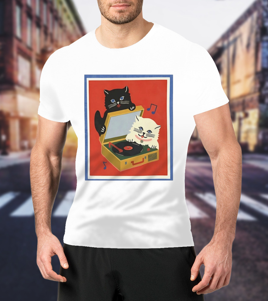 Alley Cats With Record Player And Musical Notes T-Shirt