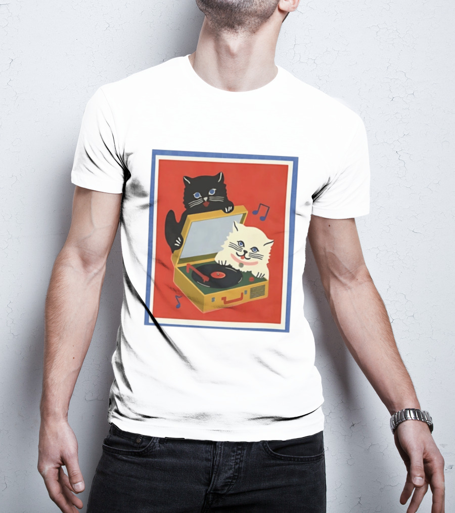 Alley Cats With Record Player And Musical Notes T-Shirt