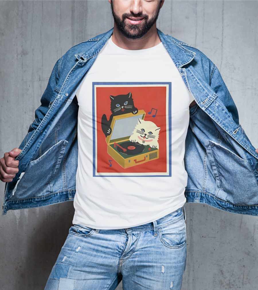 Alley Cats With Record Player And Musical Notes T-Shirt