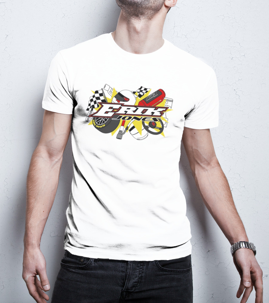 Erik Jones NASCAR Goodyear Racing EROK Motorsports Flags Tire Helmet Steering Wheel T-Shirt