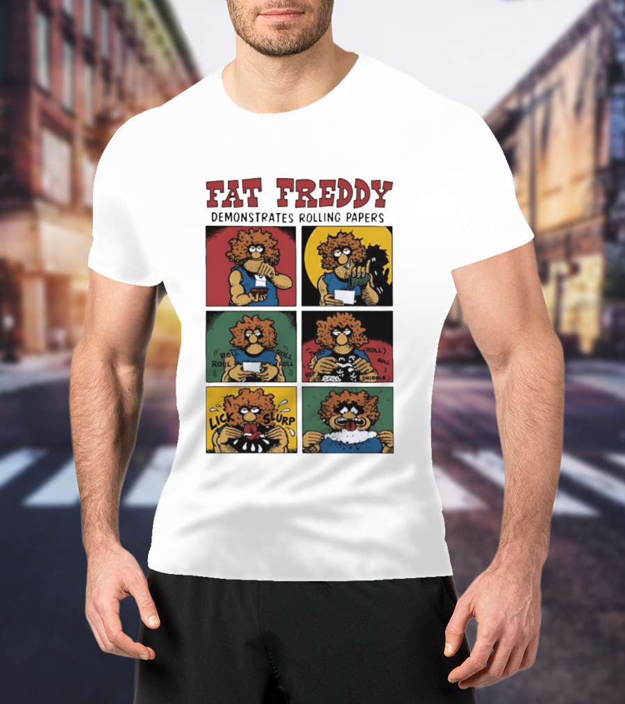 Fabulous Furry Freak Brothers Fat Freddy Rolling Papers Guide Comic Panels T-Shirt