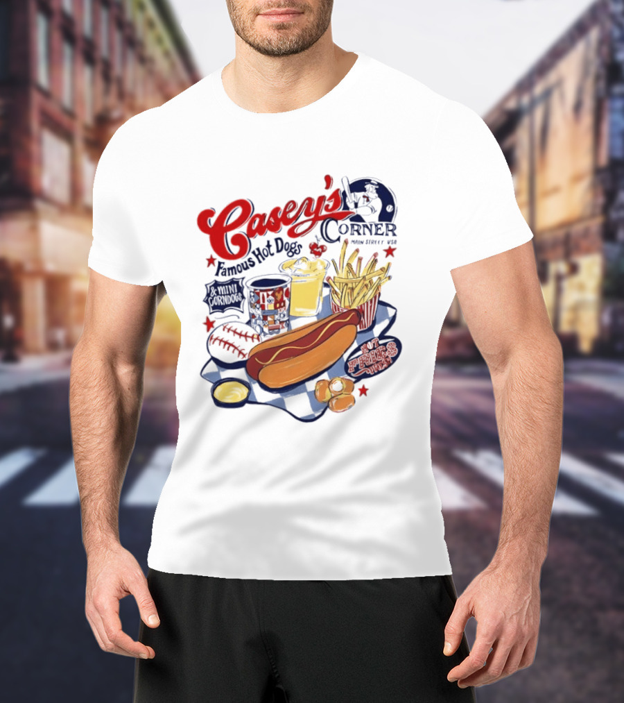 Casey's Corner Famous Hot Dogs Main Street USA Baseball Player Snacks T-Shirt
