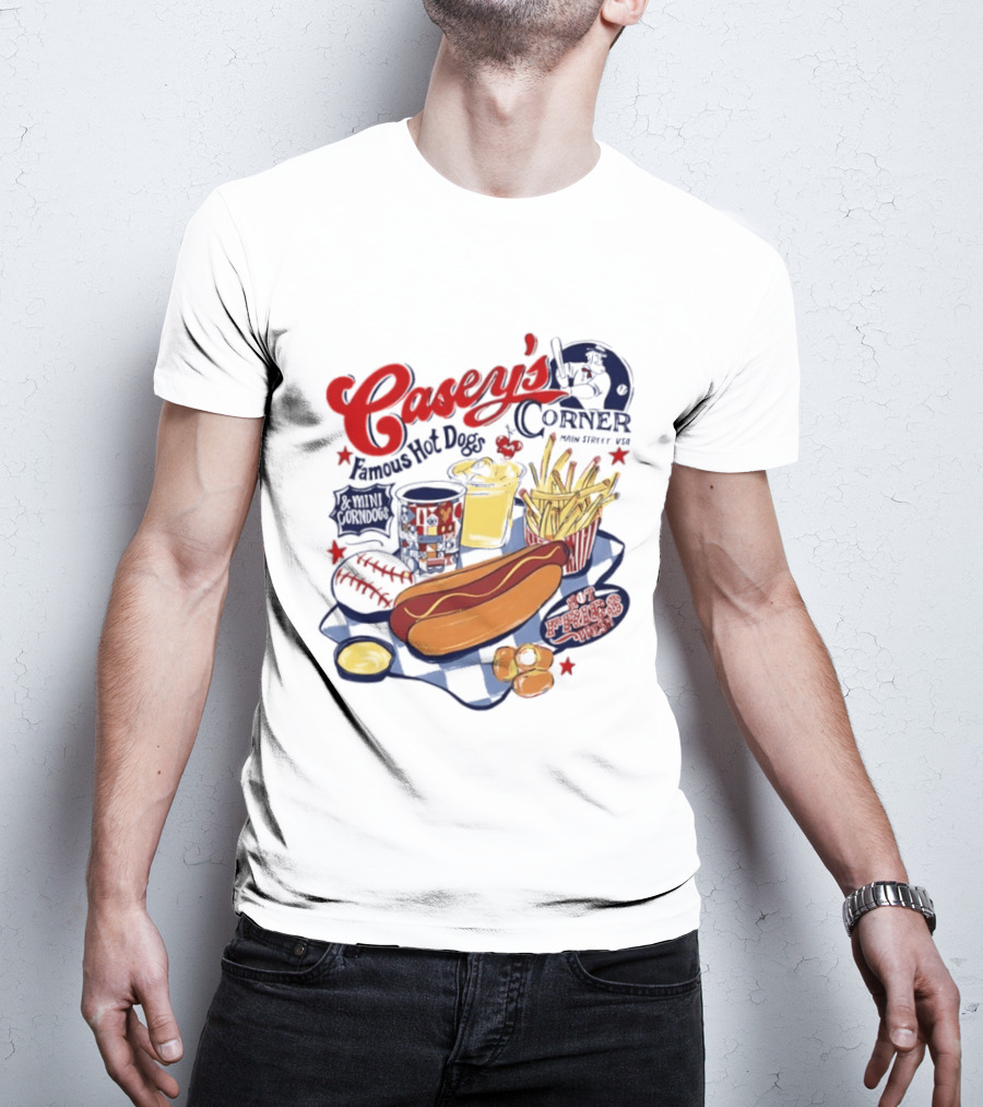 Casey's Corner Famous Hot Dogs Main Street USA Baseball Player Snacks T-Shirt