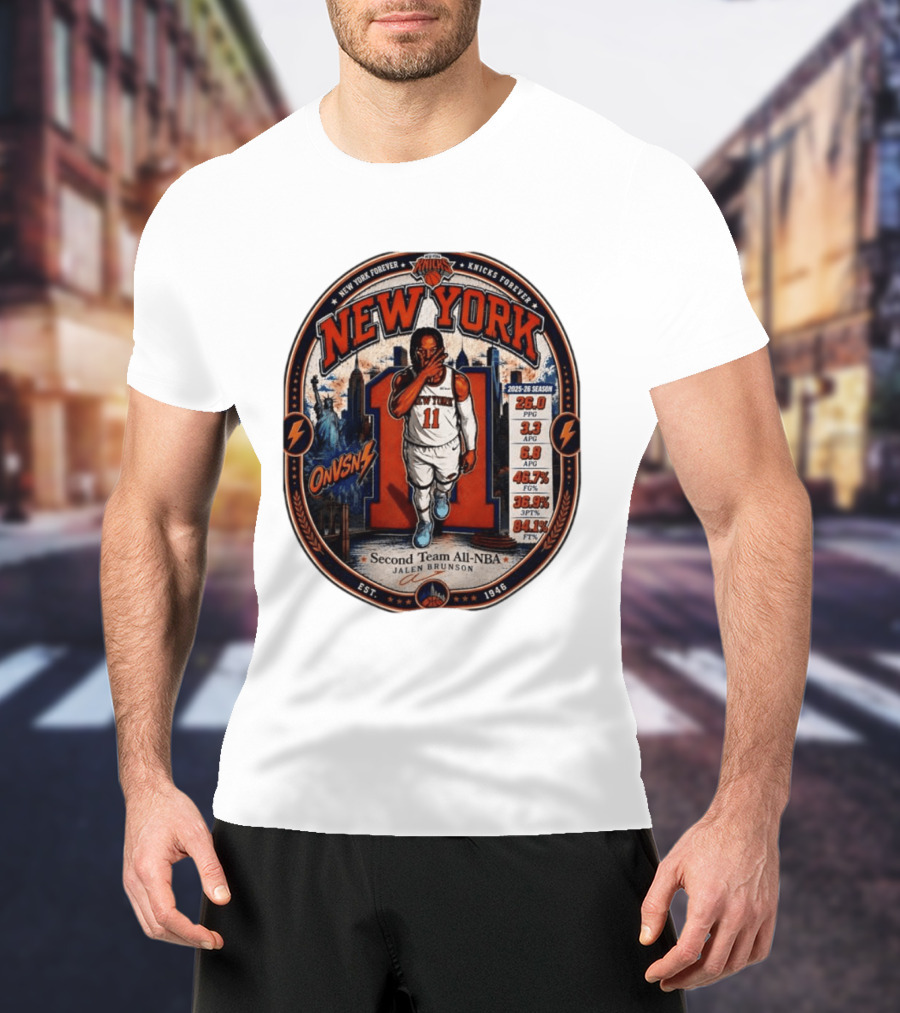 New York Knicks Jalen Brunson Second Team All NBA 2025 26 Season Stats T-Shirt