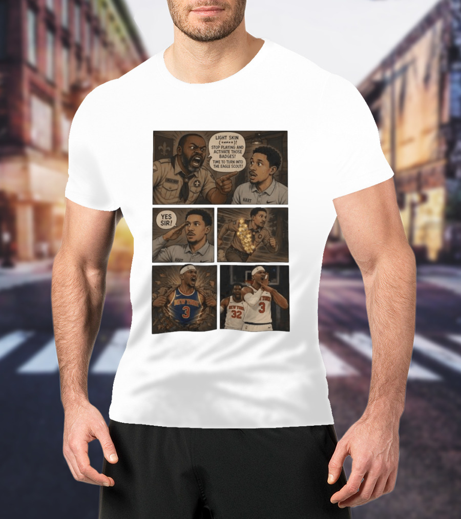 New York Knicks Josh Hart Light Skin Activate Badges Basketball Comic T-Shirt
