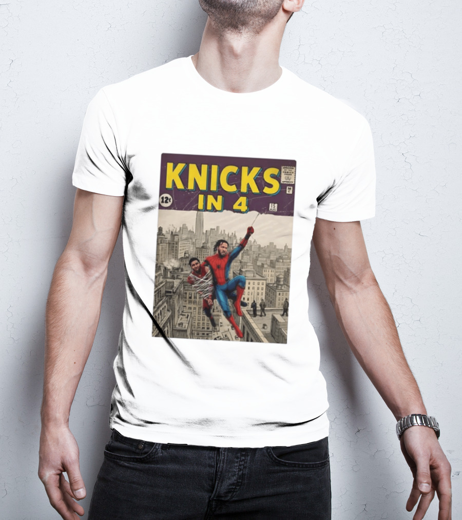 Knicks In 4 Comics Spider Man Derrick Rose Donovan Mitchell Basketball T-Shirt