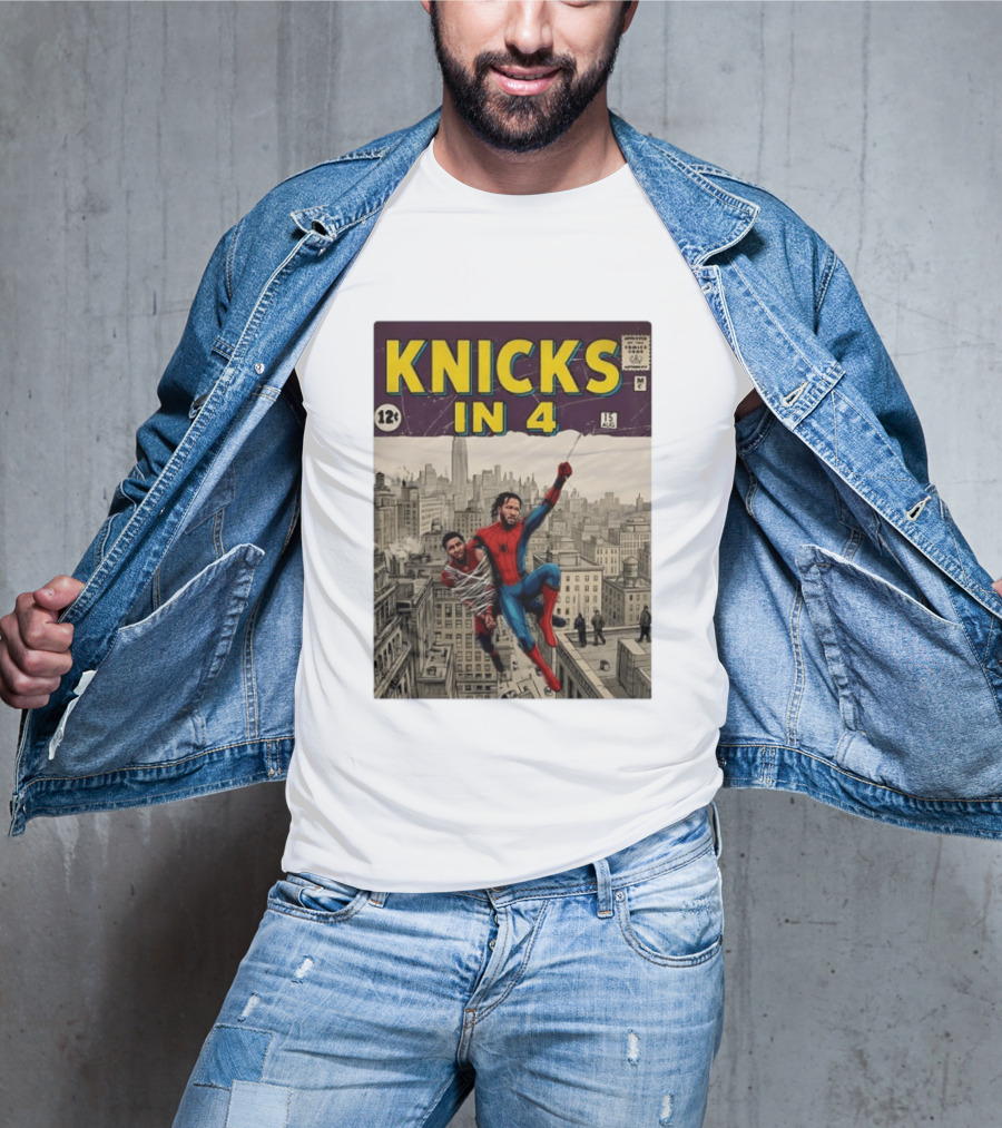 Knicks In 4 Comics Spider Man Derrick Rose Donovan Mitchell Basketball T-Shirt