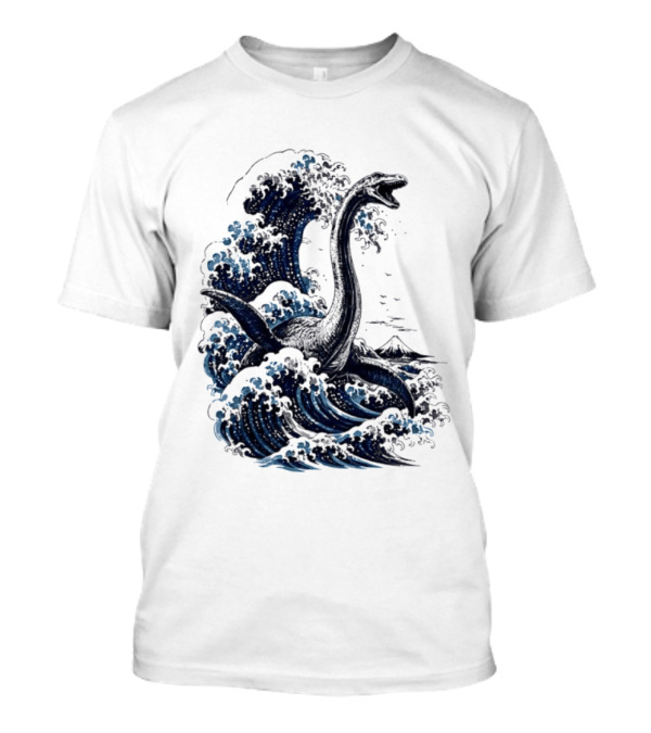 Great Wave Off Kanagawa Loch Ness Monster Mount Fuji Fusion T-Shirt